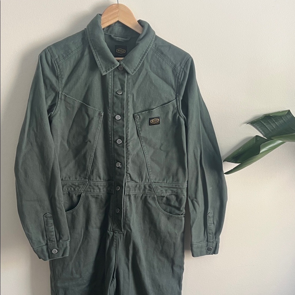 RVCA Green Button-Up Coverall jumpsuit - Picture 3 of 9